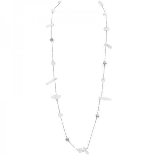 Linked Quartz Metal Rock Station Necklace