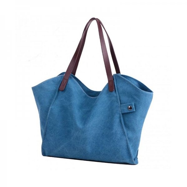 WOMEN'S CANVAS SHOULDER BAG WEEKEND SHOPPING BIG BAG TOTE HANDBAG WORK BAG - 4 - BLUE