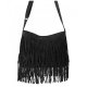 TASSEL FAUX SUEDE LEATHER HOBO CROSS BODY SHOULDER BAG WOMENS SLING BAG - BLACK1