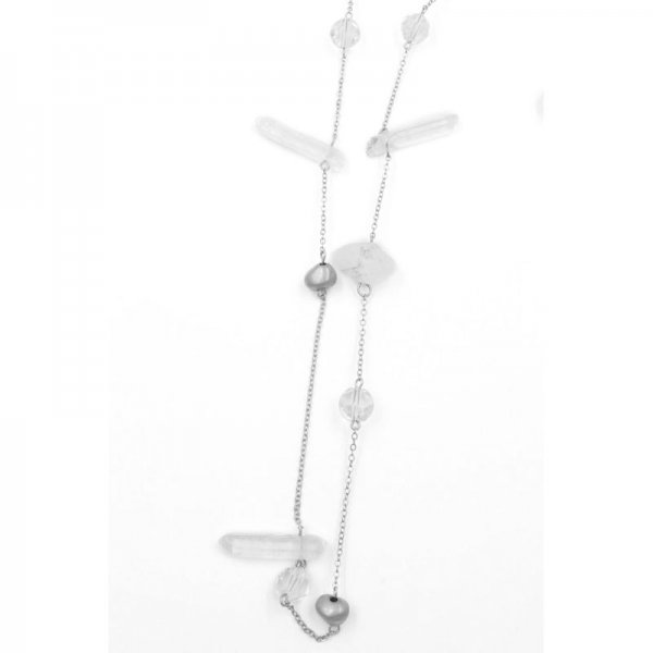 Linked Quartz Metal Rock Station Necklace